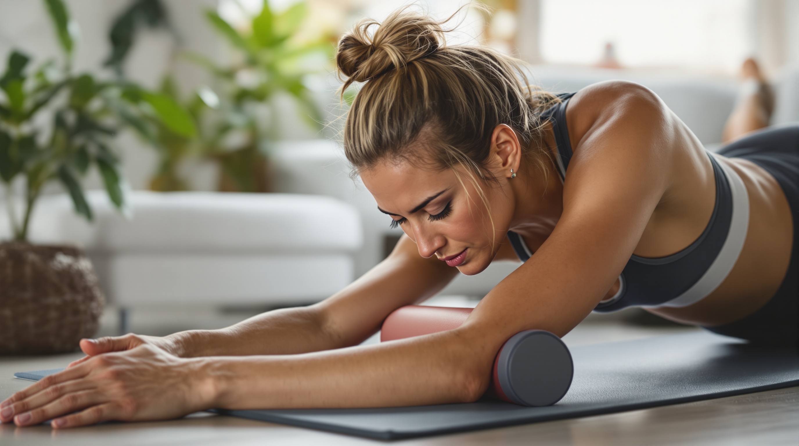 Runner using foam roller for post-workout recovery