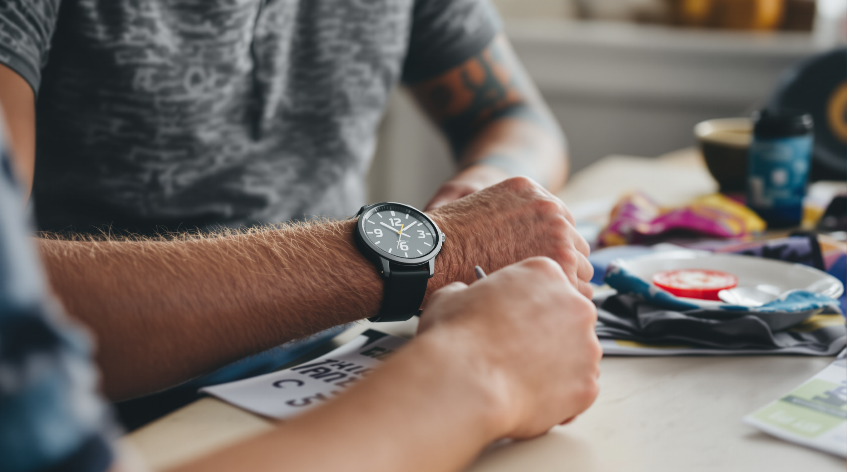 Runner's morning race day preparation with breakfast and race bib