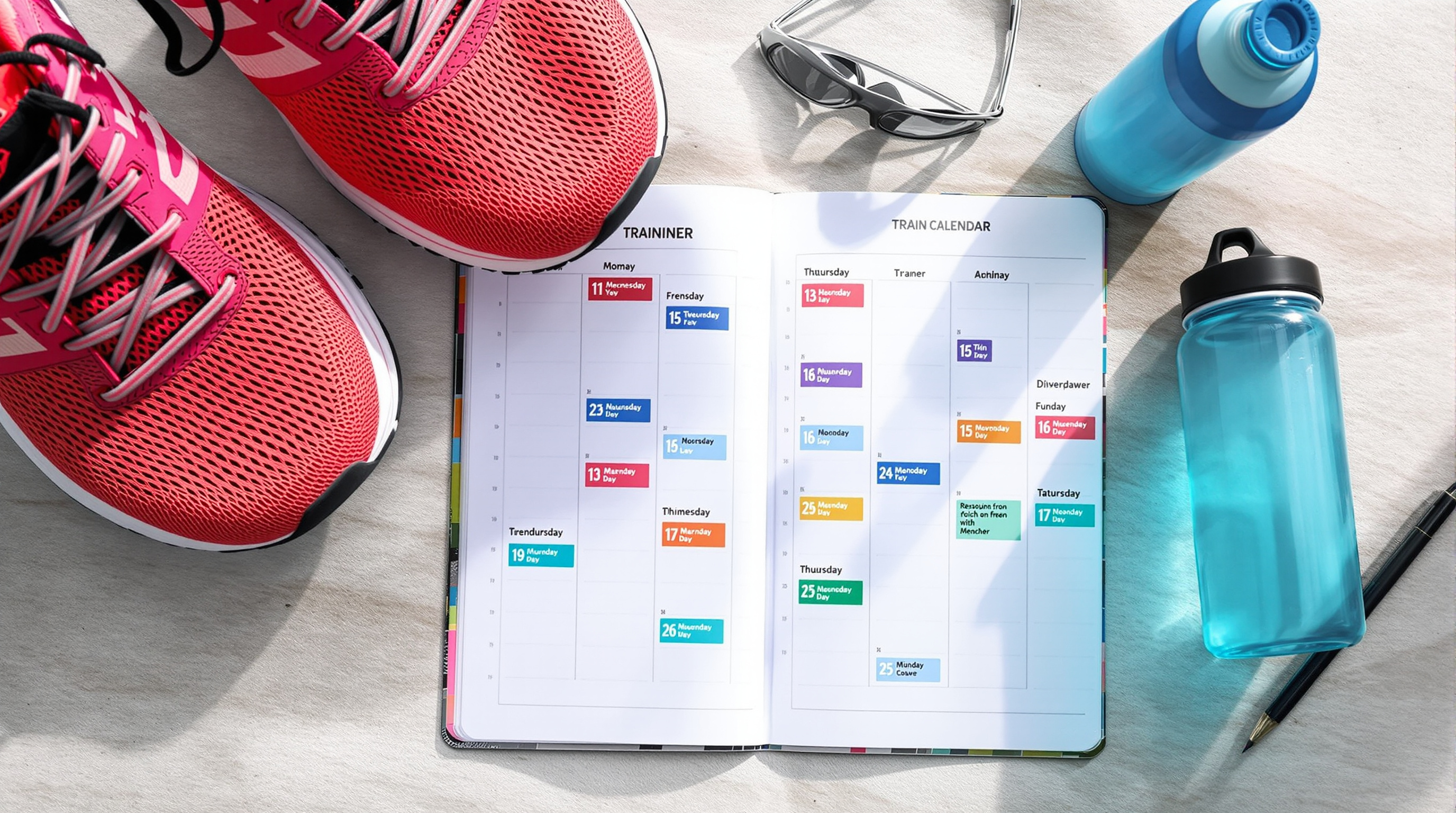 Training calendar with running schedule and weekly plan